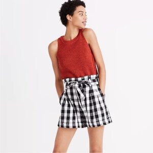 Madewell Gingham Check Linen Paper Bag Tie Belt Shorts Black and White sz 0
